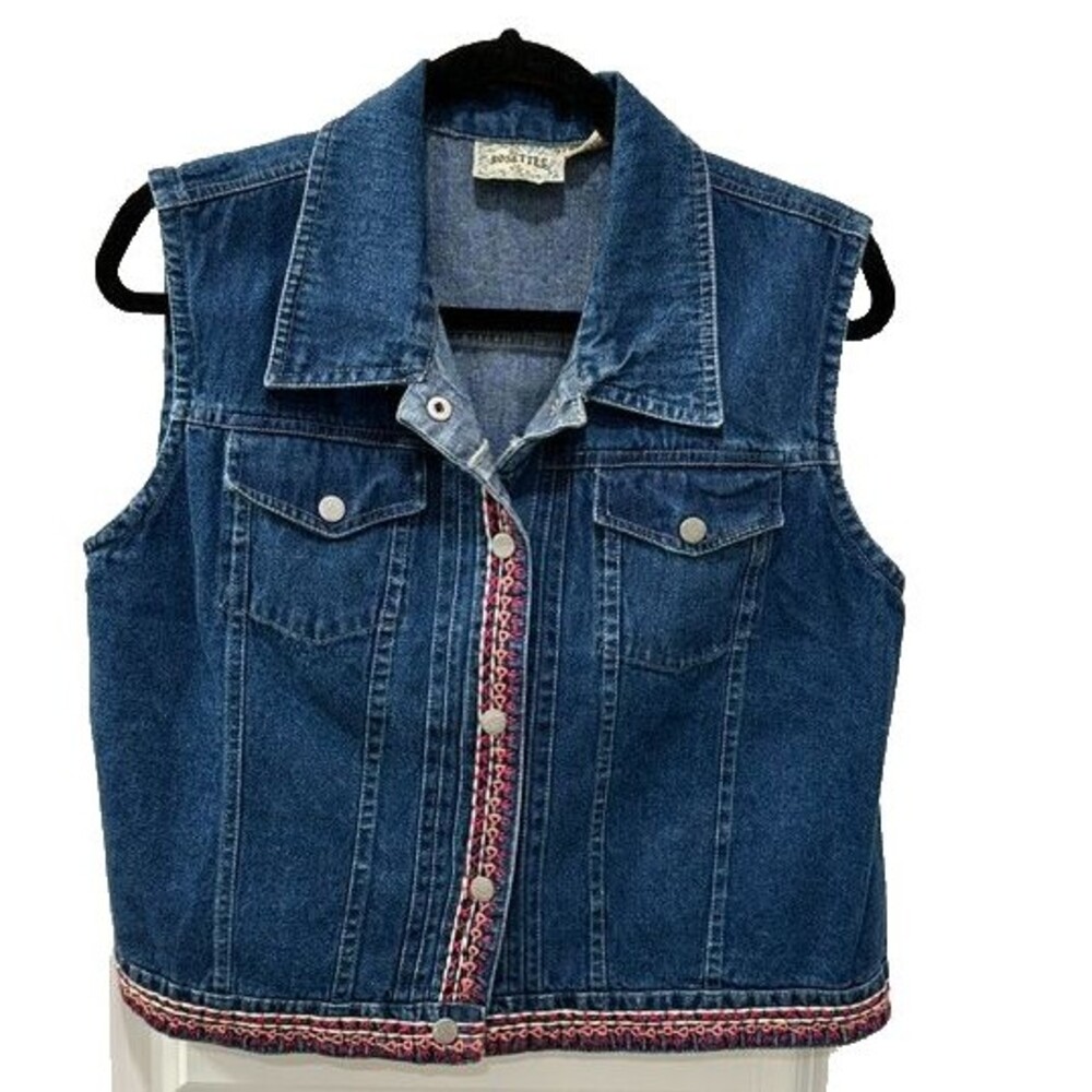 Rosettes Vintage 90s Denim Vest Womens Med Embroidered Trim Cotton Boho Western